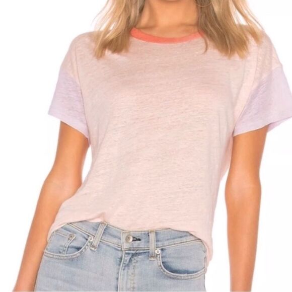 Rag & Bone Tops T-Shirt Linen Pastel Pink Purple Super Soft Block Lightweight Si - Picture 1 of 5